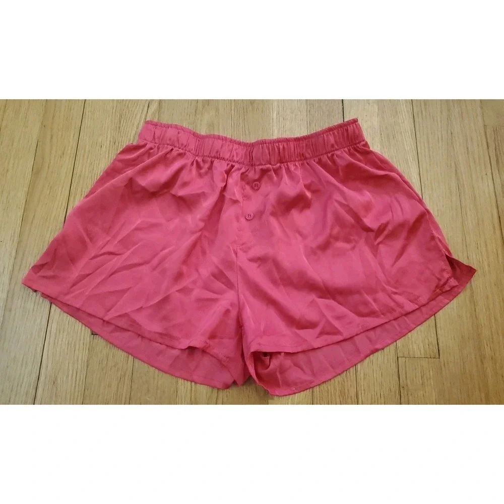 Juicy Couture Pink Satin Sleep Shorts Sz Large Rhinestone Logo On Back Lounge‎